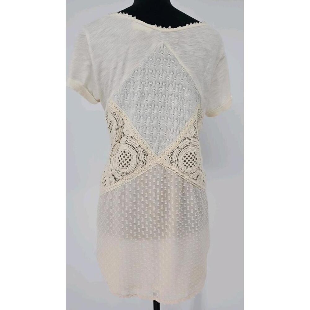 Meadow Rue Anthropologie Patchwork Top Small Cream Lace Crochet Patchwork